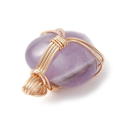 Natural Amethyst Copper Wire Wrapped Pendants PALLOY-JF03309-02-1