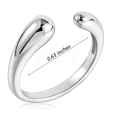 Rhodium Plated 925 Sterling Silver Teardrop Open Cuff Ring for Women JR865A-1