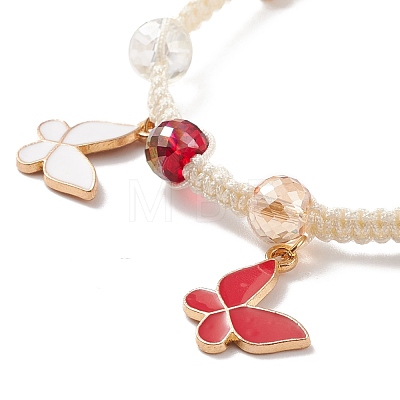 Round Glass Braided Bead Bracelet with Alloy Enamel Butterfly Charm for Women BJEW-JB08233-03-1