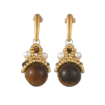 Natural Tiger Eye Dangle Earrings for Women EJEW-MZ00784-1