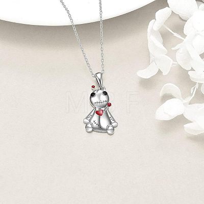 Halloween Alloy Enamel Red Heart Gothic Doll Pendant Necklaces for Unisex WGBCC68-01-1