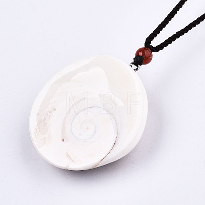 Natural Shell Fossil Pendant Necklaces NJEW-S421-003-1