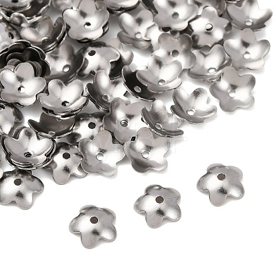 Tarnish Resistant 5-Petal 201 Stainless Steel Flower Bead Caps STAS-N027-02-1