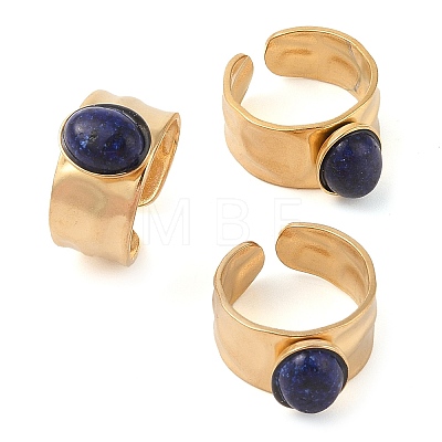 Oval Natural Lapis Lazuli Finger Rings RJEW-Z057-12G-01-1