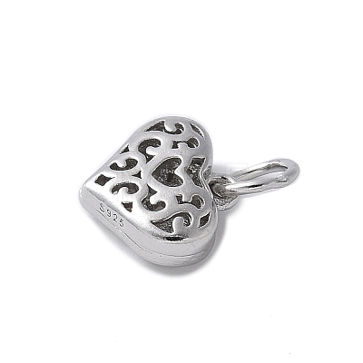 925 Sterling Silver 3D Hollow Flower Heart Charms STER-M099-02P-1