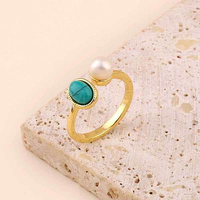 Natural Freshwater Pearl with Synthetic Turquoise Cuff Rings WGDDA1E-05-1