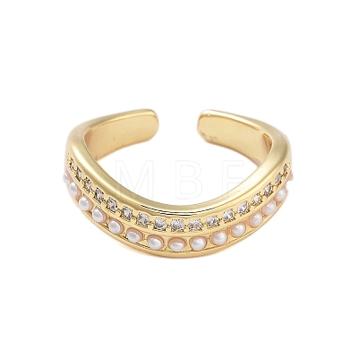 Rack Plating Brass Micro Pave Cubic Zirconia Open Cuff Rings for Women RJEW-B064-11G-1