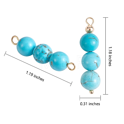 10Pcs Triple Synthetic Turquoise Round Beaded Connector Charms PALLOY-SW00003-08-1