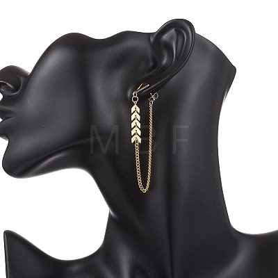 Leaf with Triangle Brass Tassel Stud Earrings EJEW-JE06782-1