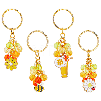 1 Set Flower/Bee/Orange Juice Alloy Enamel Pendant Keychain KEYC-FH0001-38A-1