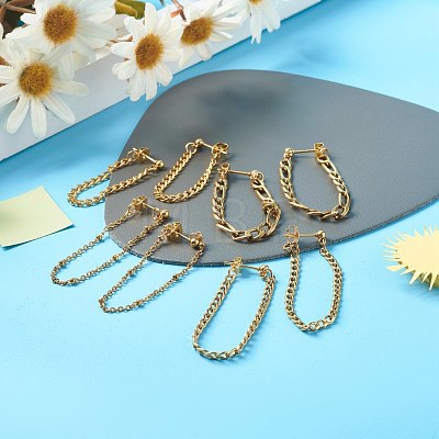 Chain Shape Dangle Stud Earring for Girl Women EJEW-JE04617-1