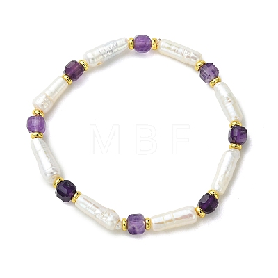 Natural Amethyst & Cultured Freshwater Pearl Beaded Bracelets BJEW-JB14045-03-1