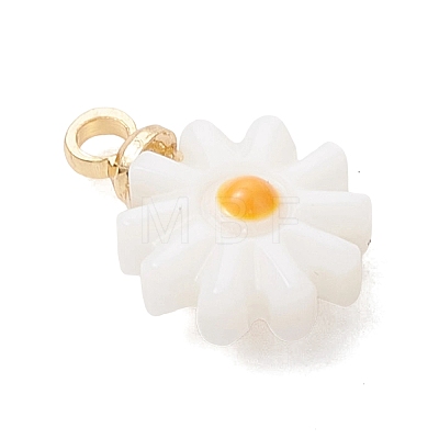 4Pcs 4 Styles Natural Freshwater Shell Enamel Flower Charms with Brass Bails PALLOY-JF04895-1