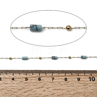 Handmade 304 Stainless Steel Synthetic Turquoise Column Link Chains CHS-L032-19G-1