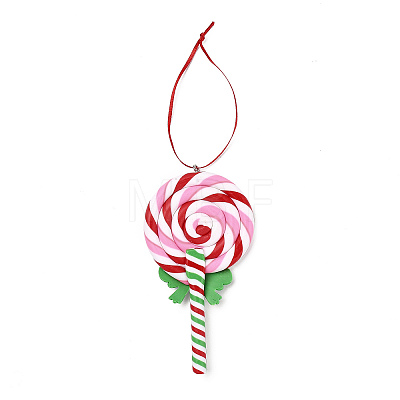 Christmas Lollipop Handmade Polymer Clay Pendant Decorations HJEW-P017-02F-1