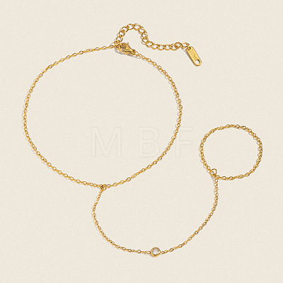 304 Stainless Steel Pave Clear Cubic Zirconia Flat Round Toe Ring Anklets for Women KZ1139-1