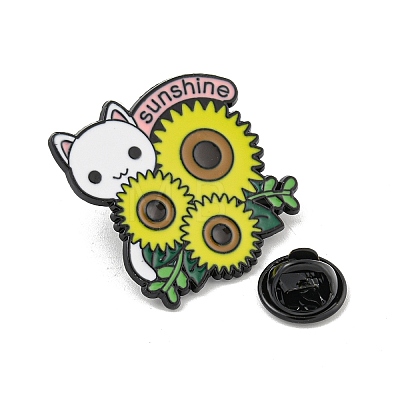 Cartoon Cat Shape Theme Black Alloy Brooches JEWB-A025-02A-1