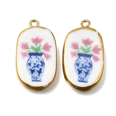 Fruit & Floral & Animals Printed Handmade Porcelain Pendants X-STAS-Z207-01G-07-1
