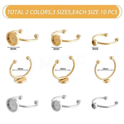 30Pcs 6 Style 201 Stainless Steel Cuff Pad Ring Settings FIND-SZ0002-73-1