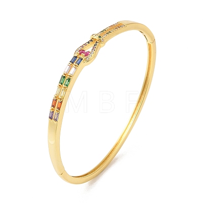 Colorful Cubic Zirconia Knot Hinged Bangle BJEW-L681-003G-1