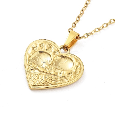Heart with Skull Lover 304 Stainless Steel Pendant Necklaces NJEW-G083-02F-G-1