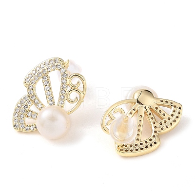 Natural Pearl Stud Earrings EJEW-L286-03G-1