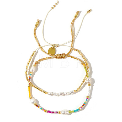 Colorful Miyuki & Imitation Pearl Braided Bead Bracelet Set WC1119-1