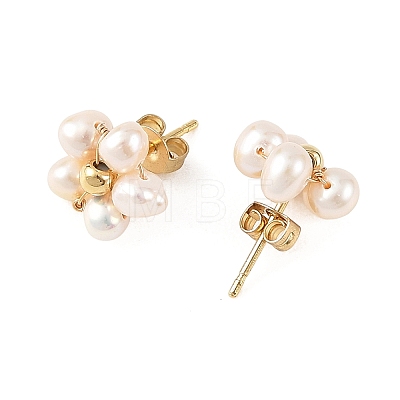 Brass & Natural Cultured Freshwater Pearl Stud Earrings EJEW-JE07492-1