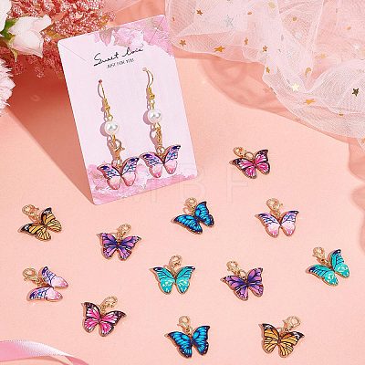 24Pcs 6 Colors  Butterfly Alloy Enamel Pendant Decorations HJEW-SC0001-40-1