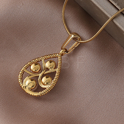 304 Stainless Steel with Imitation Pearl Teardrop Pendant Necklaces for Women BY5835-1