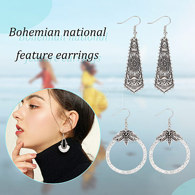 ANATTASOUL 4 Sets 4 Style Tibetan Style Alloy Geometry Dangle Earrings for Women EJEW-AN0003-86-1