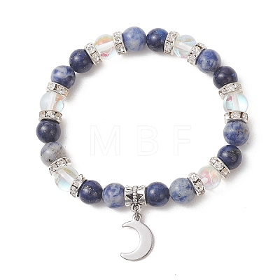 2Pcs 2 Styles 304 Stainless Steel & Brass Celestial Sun & Moon Couple Bracelet Set BJEW-TA00718-1