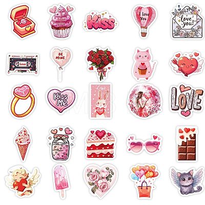 Sweet Valentine's Day 50Pcs PVC Adhesive Waterproof Stickers PW-WG24028-01-1