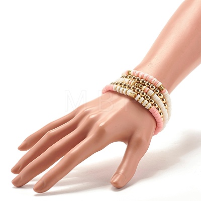 5Pcs 5 Style Synthetic Hematite & Polymer Clay Heishi Beads Stretch Bracelets Set BJEW-JB07533-04-1