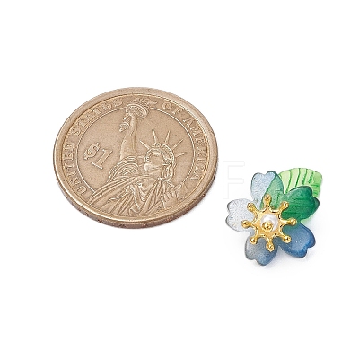 Flower Glass with Leaf Acrylic Charms HJEW-JM02572-02-1