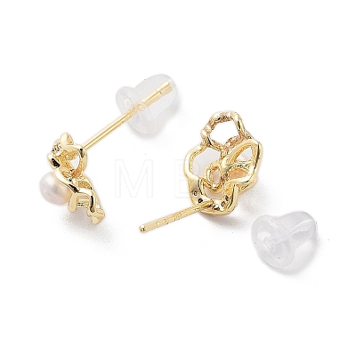 Natural Pearl Flower Stud Earrings EJEW-P256-94G-1