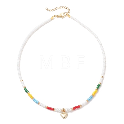 Valentine's Day 304 Stainless Steel Heart Pendant Glass Seed Beaded Necklaces for Women NJEW-MZ00146-03-1