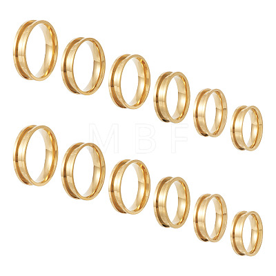 12Pcs 6 Size 201 Stainless Steel Grooved Finger Ring Settings RJEW-TA0001-05G-1