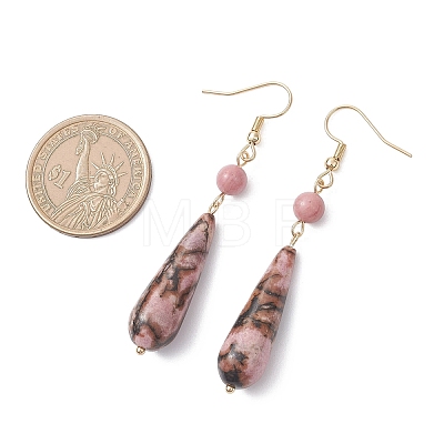 Teardrop Natural Rhodonite & Rhodochrosite Dangle Earrings EJEW-JE06840-1