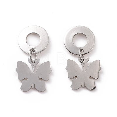 304 Stainless Steel Butterfly Dangle Stud Earrings for Women EJEW-G328-06-1