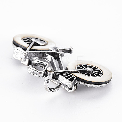 Bicycle Shape Natural White Shell Brooch Pin G-N333-010A-RS-1