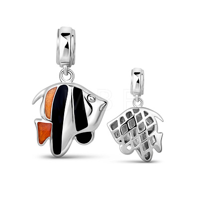 TINYSAND Rhodium Plated 925 Sterling Silver Tropical Fish Charm European Dangle Charms TS-P-016-1