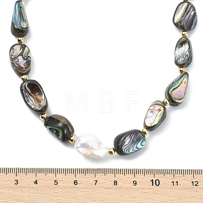 Natural Baroque Keshi Pearl & Nuggets Paua Shell Beaded Necklaces for Women NJEW-JN06006-1