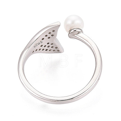 Adjustable 925 Sterling Silver with Cubic Zirconia Mermaid Fishtail Ring STER-T008-89P-1