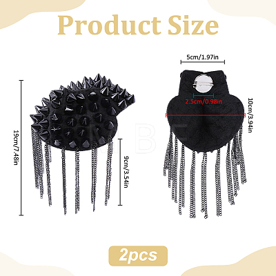 2Pcs Felt & CCB Plastic & Alloy & Iron Curb Chain Tassel Rivet Epaulettes AJEW-WR0003-79-1