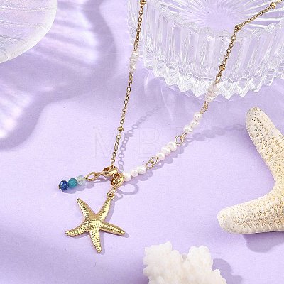 Stainless Steel with Natural Mixed Gemstone Pendant Necklaces NJEW-JN06652-1