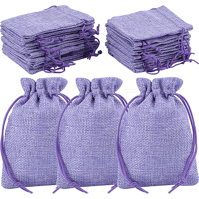 Polyester Imitation Burlap Packing Pouches Drawstring Bags ABAG-BBC0001-02A-03-1