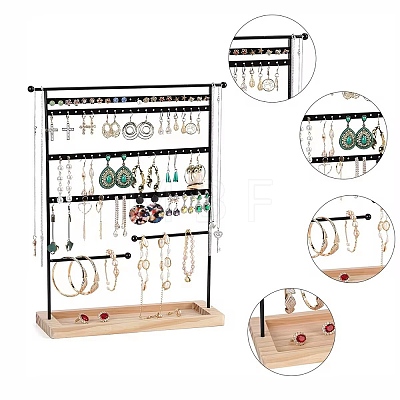 Iron Jewelry Display Stand with Wood Tray AJEW-Z032-01A-1