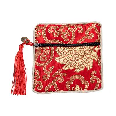 Chinese Brocade Tassel Zipper Jewelry Bag Gift Pouch ABAG-F005-12-1