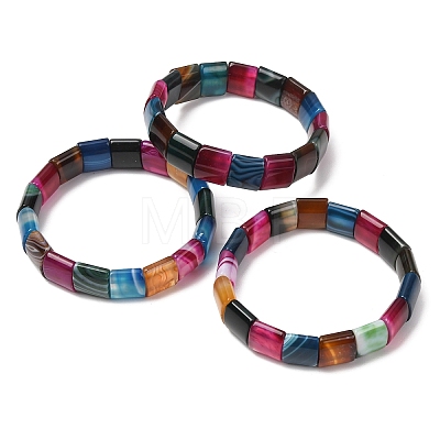 Square Natural Banded Agate(Dyed & Heated) Beaded Stretch Bracelets for Women Men GG-CBA9ACE-B18-1